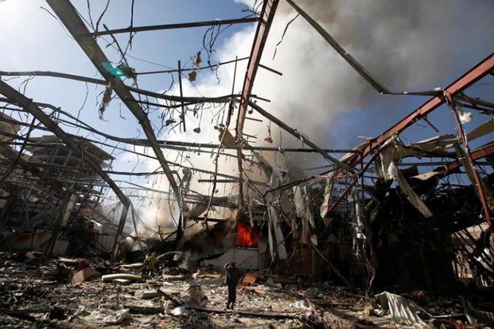 The aftermath of a Saudi-led bombing on a funeral in Sana'a, Yemen (Associate Press/Osamah Abdulrhman).