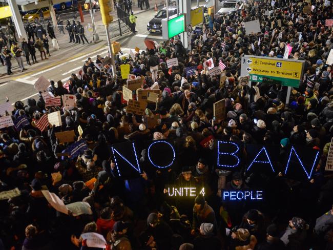 Protestors at John F. Kennedy International Airport. (Getty Images/Stephanie Keith)
