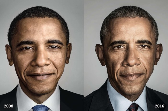 President Obama's before and after picture. (Dan Winters)